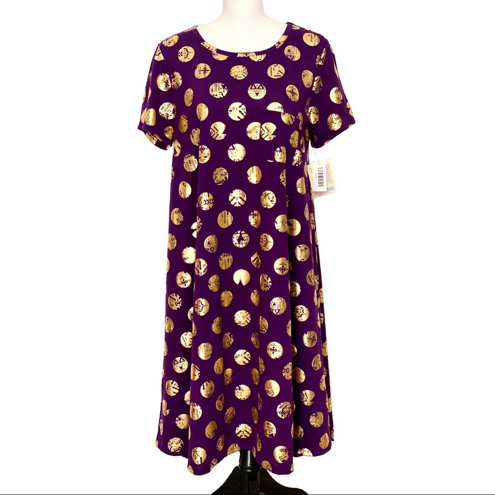 LuLaRoe Carly Purple Gold Dress NWT Lg